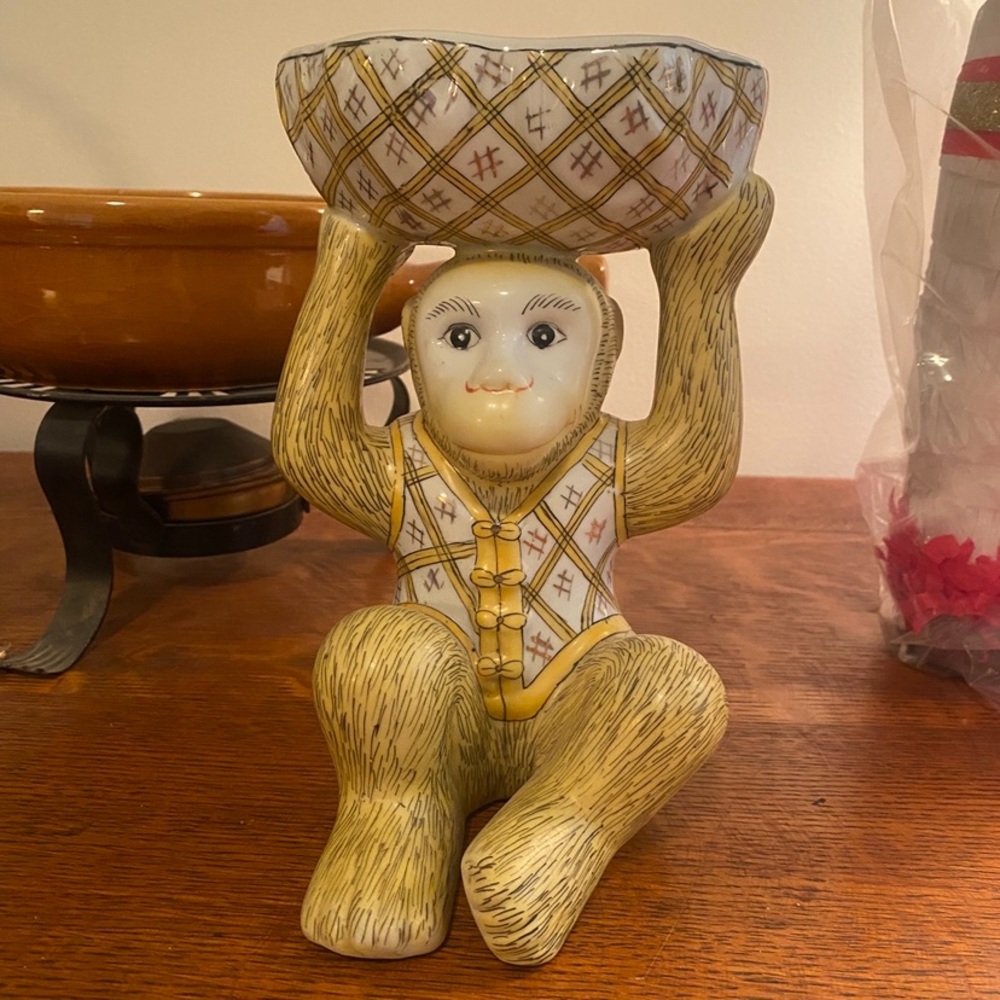 Yellow Monkey Figurine with Bowl